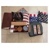American flags, cowboy hat, fountain pen, seat pads