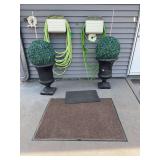 Two black planters and two hoses lot