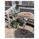 Bird bath and pots