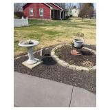 28 inch tall, concrete, birdbath and planter