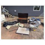 Tool shed and chairs tarps