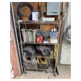 Metal shelf with everything on it