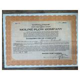 1921 Moline Plow Co. Stock Certificate