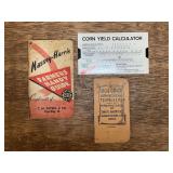 (3) Dekalb Corn Yield Calculator, Massey-Harris Farmer's Guide, M. Hamm Co. Notebook