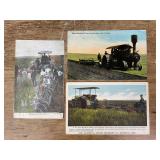 (3) Steam Engine + Tractor Postcards