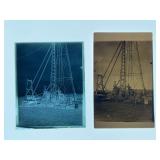 (2) Gas Engine Drilling Rig Postcard + Glass Negative.