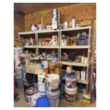 Large Lot of Paint, Stain, Etc & Shelves