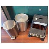 Step Stool, Small Trashcan, and Large Stock Pot