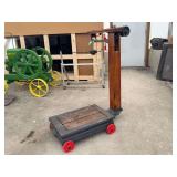 Antique Wood Column Platform Scale on Cast Iron Base, With Weights.
