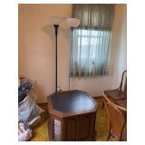Pair of Torchiere Floor Lamps and Octagonal Side Table