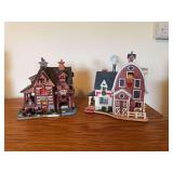 Porcelain Lighted House Figurines - Set of Two