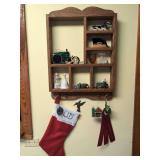 Wooden Display Shelf with Assorted Miniature Collectibles