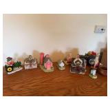 Collection of Miniature Village Buildings and Tractor Figurines