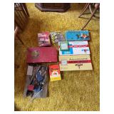 Assorted Board Games and Construction Sets including Monopoly, Boggle, Parcheesi, Tic-Tac-Toe, Erector Set, and Cootie