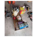 Lot of Garden Sprayers, Funnel, Tachometer, and Rags