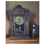 Two Clocks Including Welch Mantle Clock and Miniature Grandfather Clock