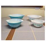 Pyrex Turquoise and White Mixing Bowl Set