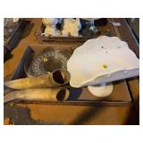 Box Lot Including Bowl, Plates, and Horns