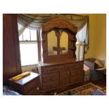 Wood Dresser with Mirror and Attached Shelves