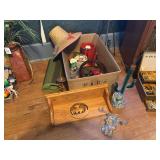 Assorted Decorative Items including Decorative Chili Peppers, Wall Shelf, Glass Figurines, Hat and More