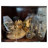 Set of Various Stemware with Bird Designs