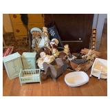 Assorted Dolls, Decorative Items, and Wooden Toys