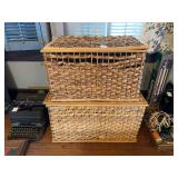 Two Wicker Storage Baskets with Lids