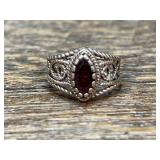 Sterling Silver Red Stone Ring Size 6