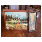 Vintage Mid Century Light-Up Landscape Print and smaller waterfall print