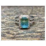 Bomb Jewelry .925 Silver Ring with Rectangular Green and Blue Stone