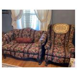 Floral Upholstered Sofa and Wingback Chair Set