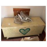 Wood Chest, Assorted Blanket and Linen Collection