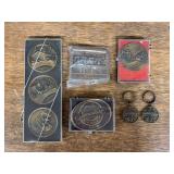 (6) John Deere Ornaments, Belt Buckles, Keychains