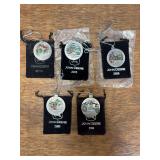 (5) John Deere Pewter Christmas Ornaments