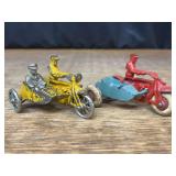 (2) Cast Iron Motorcycles w/Side Cars