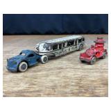 (2) Cast Iron Bus + Fire Truck