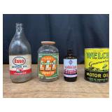 (4) Oil Bottles + Can