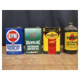 (4) Outboard Motor Oil Cans + Bottle