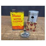 (3) Indian Motorcycle Piston, Gas Cap, Motor Cleaner Can