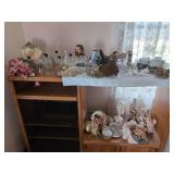 Collection of Decorative Glassware, Porcelain Figurines, and Brass Accents