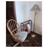 Three-Piece Furniture Set Including Swivel Chair, Towel Rack, and Floor Lamp