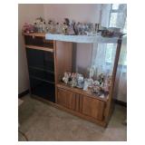 Oak Finish Media Console with Glass Door Cabinet