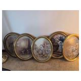 Set of Five Oval Framed Decorative Prints