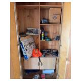 Wood cabinet and contents - Cabinet is 92” T