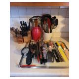 Assorted Kitchen Utensils and Cutlery Collection with Carvel Hall Knife Block