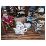 Assorted Decorative Collectibles Including Porcelain Figurines and Diecast Vehicle