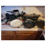 Assorted Kitchen Cookware Collection Including T-fal and GreenLife Pans