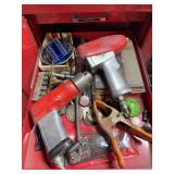 2 Snap On Drills, 1/4” Angle Grinder and Drawer Contents