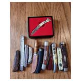 Collection of Assorted Pocket Knives and Fixed Blade Knife