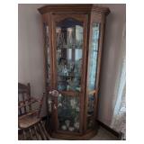 Corner Curio Cabinet with Oak Frame and Interior Lighting